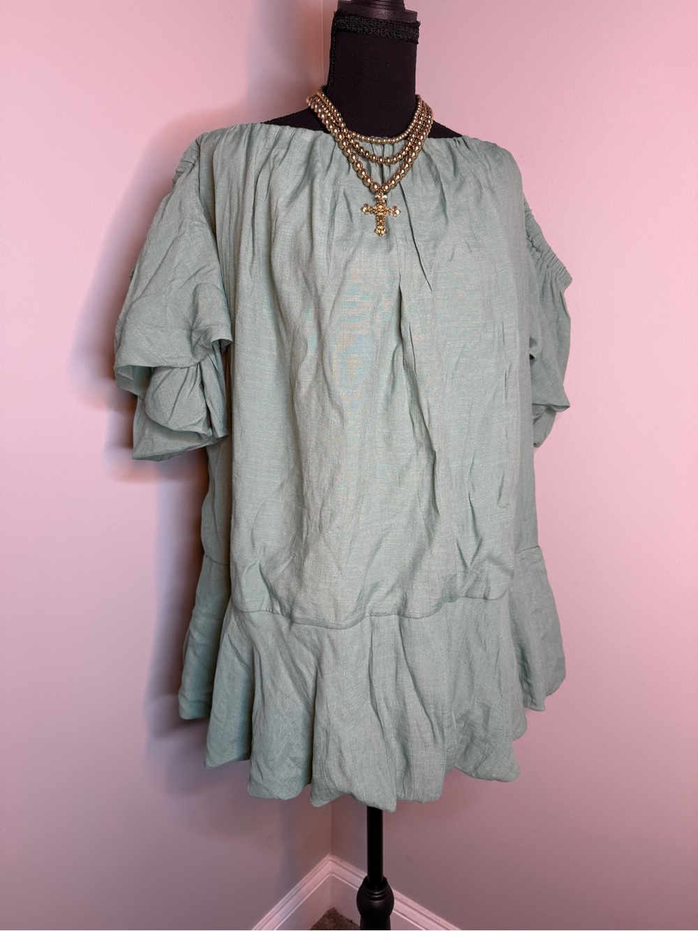 Versona Sage Green Ruffle-Hem Mini Dress